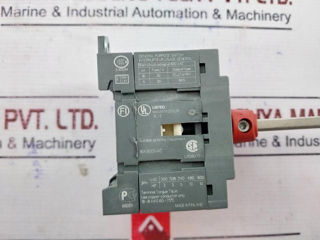 ABB OT16E3 General Purpose Switch with Auxiliary Contact OA1G10