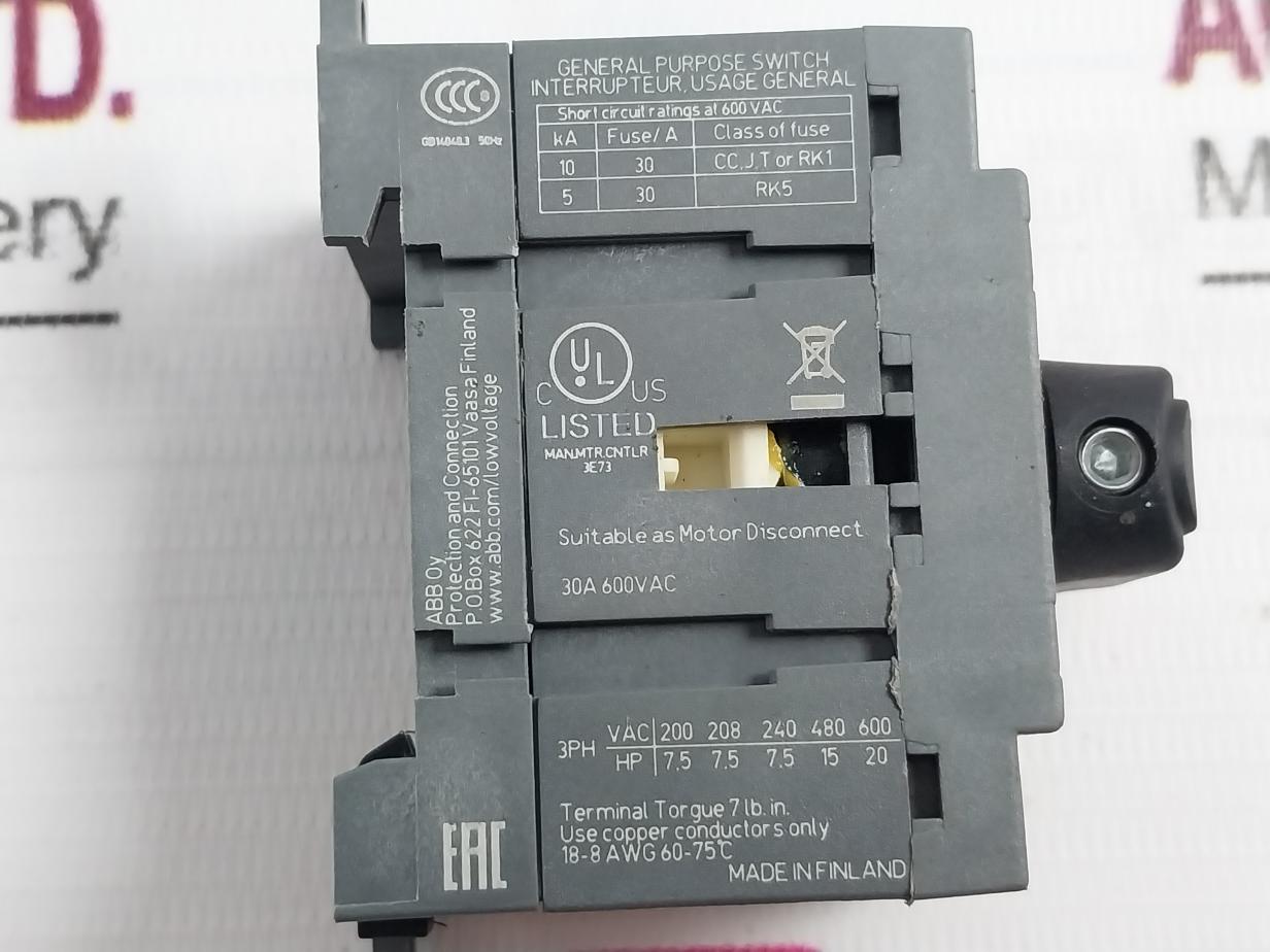 Abb Ot25F3 Disconnect Switch 50-60Hz 60-75C 32A