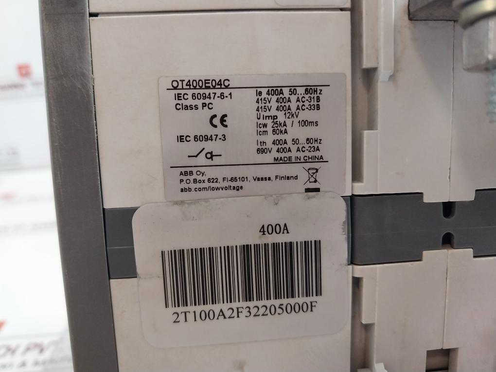 Abb Ot400E04C Manual Change-over Switch 415V 400A Ac-31B