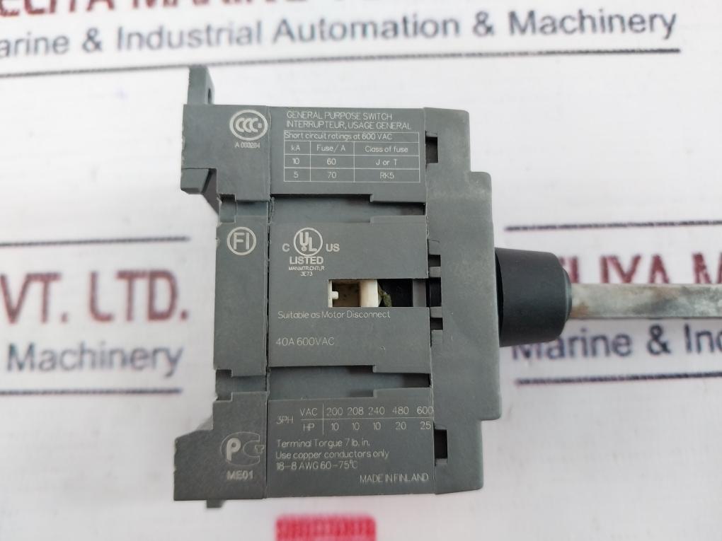 Abb Ot40F3 Disconnect Switch 600Vac 40A