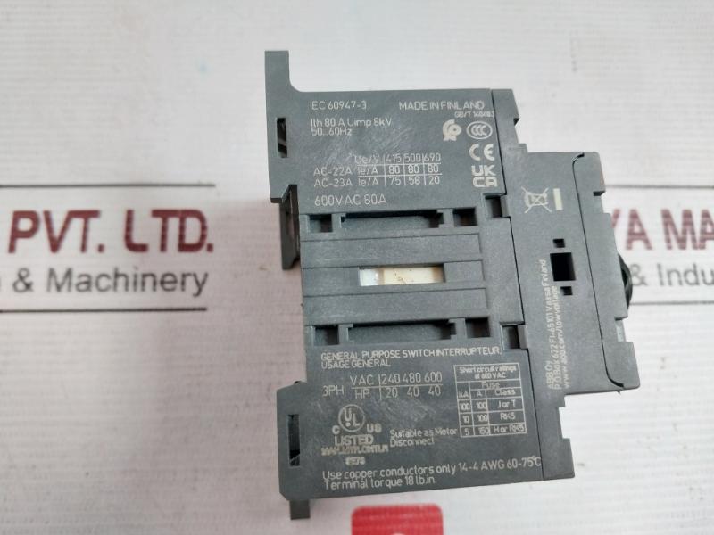 Abb Ot80F3 3-phase Switch Disconnector 1Sca105798R1001 80A 8Kv 50-60Hz 600Vac