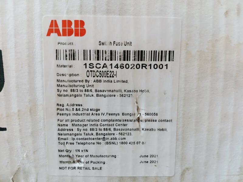 Abb Otdc500E22 Dc Disconnector Switch Fuse Unit Set Otdc500E22