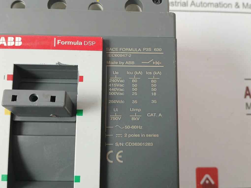 Abb P3S 630 Formula Dsp Circuit Breaker Iec60947-2 50-60Hz 2-pole 630A