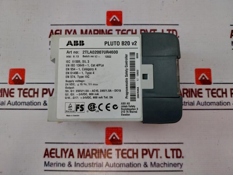 Abb Pluto B20 V2 Programmable Safety Controller 17-12822, 24 Vdc 5a