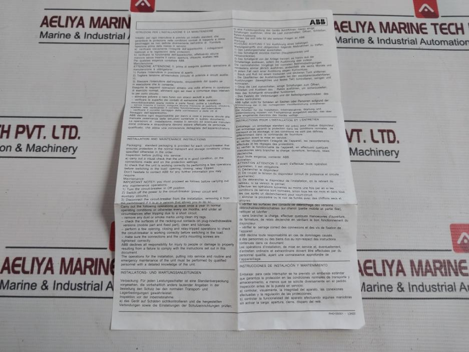 Abb Ra8111803 Circuit Breaker Accessory Kit Inst/Con Mos.Xt3 Iii