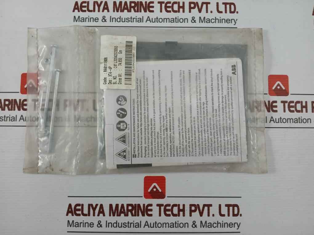 Abb Ra8111808 Installation Kit For Xt4 4P Circuit Breaker