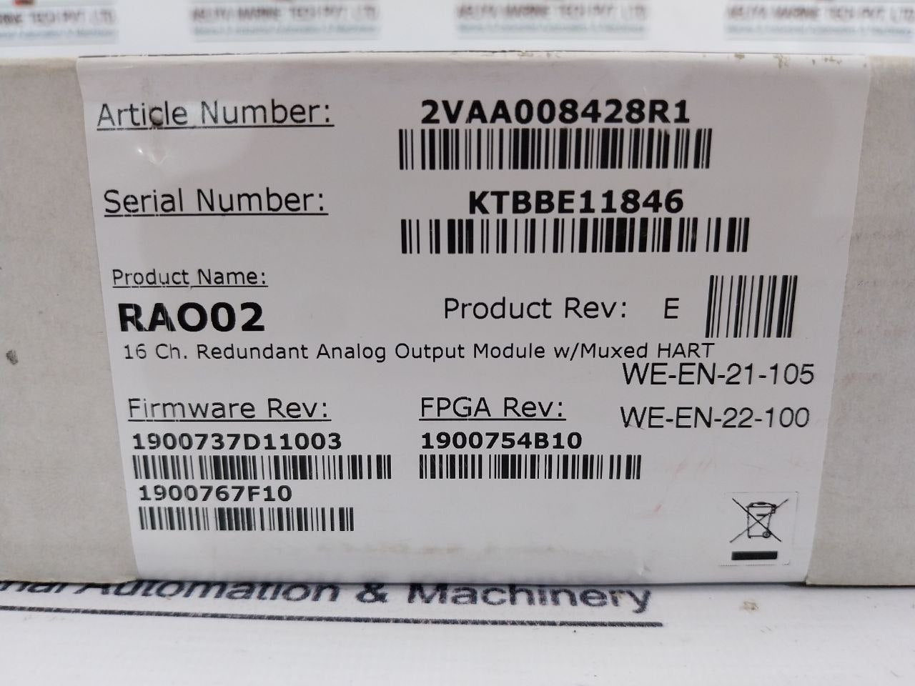 ABB RAO02 16 Channel Redundant Analog Output Module 2VAA008428R1