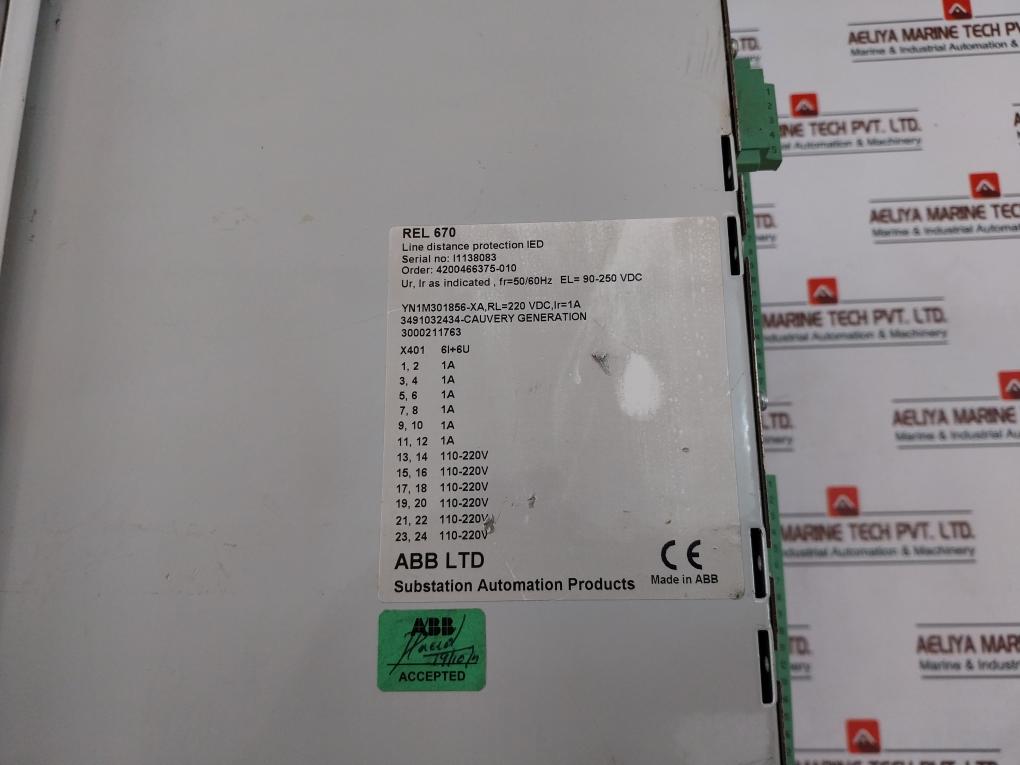 Abb Rel 670 Line Distance Protection Ied Display 50/60Hz 90-250 Vdc