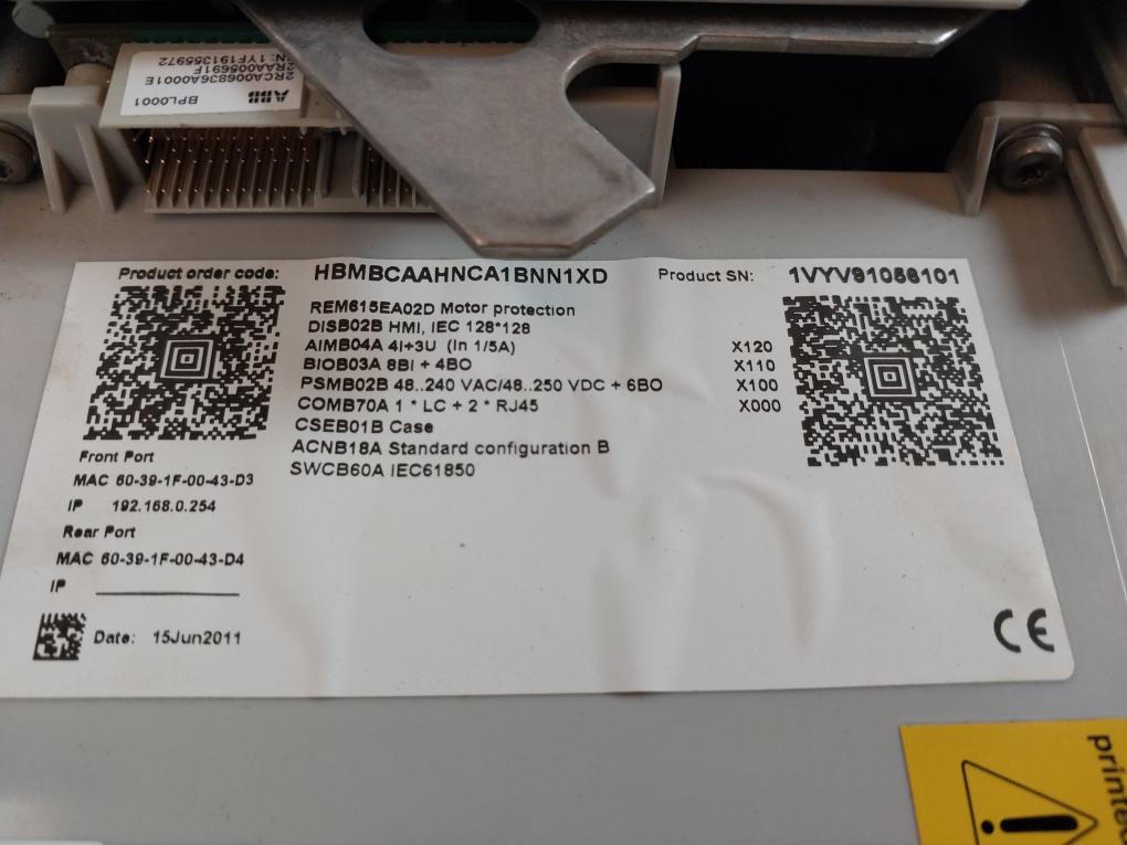 Abb Rem615E_D Motor Protection And Control Relay 48-250 Vdc/100-240 Vac