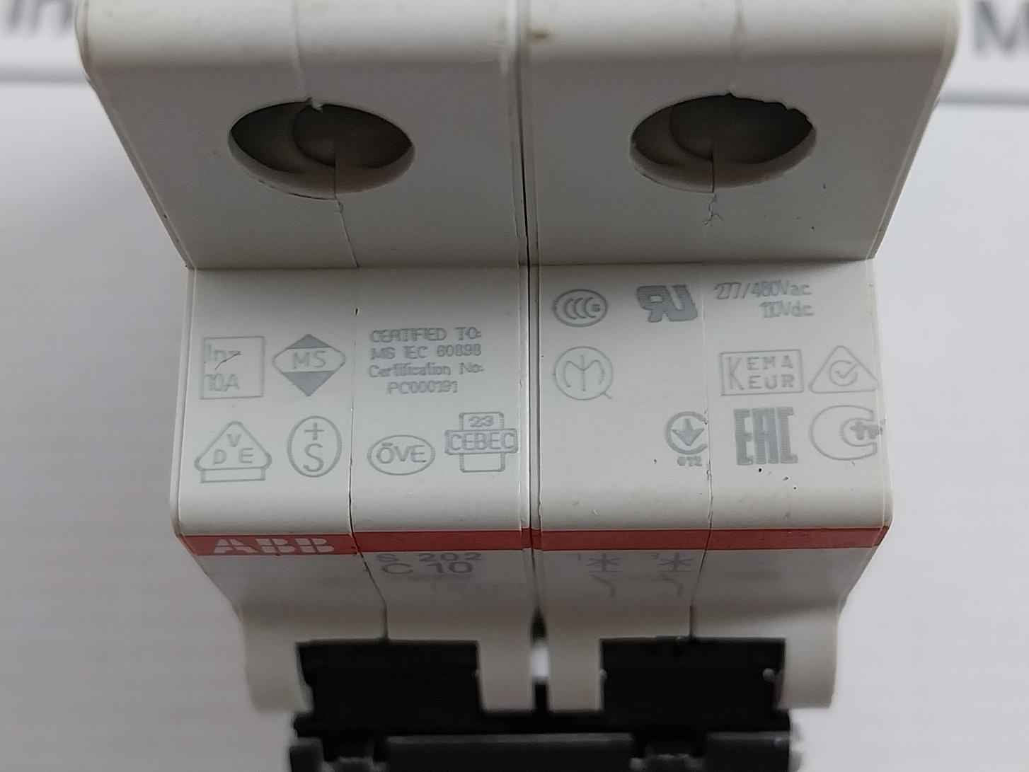 Abb S 202 C10 Miniature Circuit Breaker 277/480Vac 50/60Hz