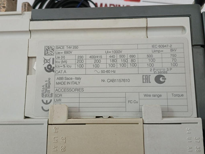Abb 3-pole Circuit Breaker 1000V/50-60Hz Part No Sace Tmax T4V 250