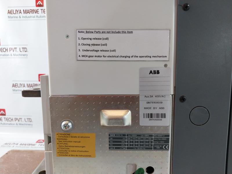 Abb Sace E1N 16 Emax Circuit Breaker 690V 50Ka 12Kv 3A 400Vac