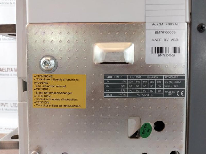 Abb Sace E1n 16 Emax Circuit Breaker 690v 50ka 12kv 3a 400vac