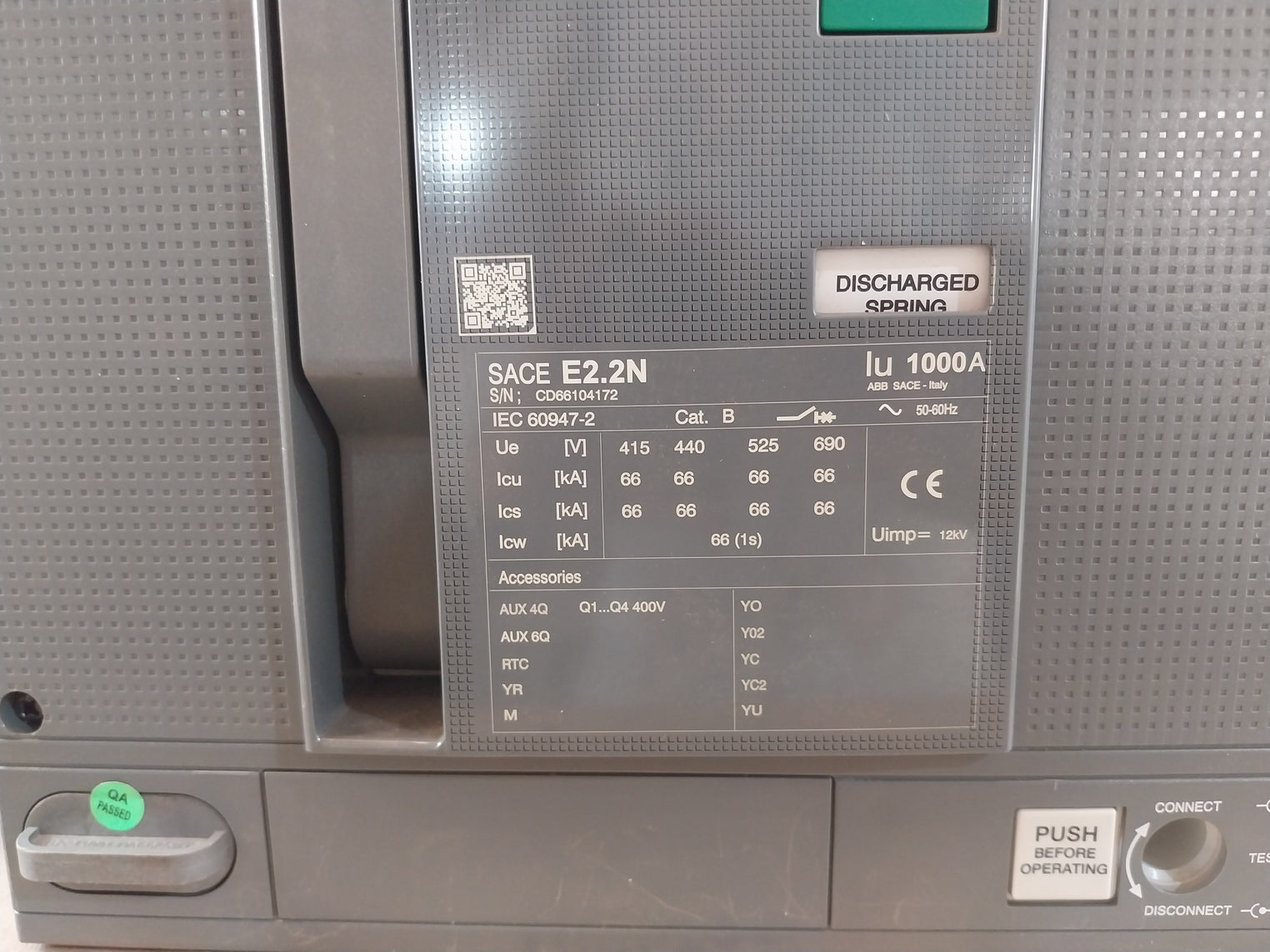 Abb Sace E2.2N Fixed Part Of Withdrawable Circuit Breaker Set Iec 60947-2 24Vdc