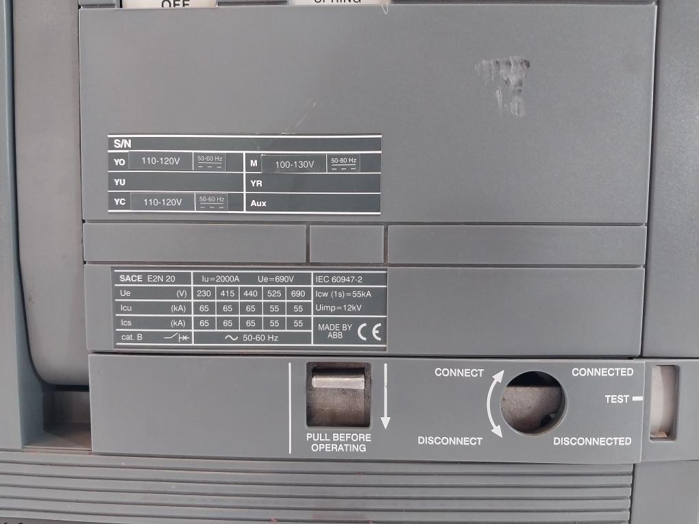 Abb Sace E2N 20 Emax Circuit Breaker 400 Vac Iec 60947-2 110-120V 50/60Hz