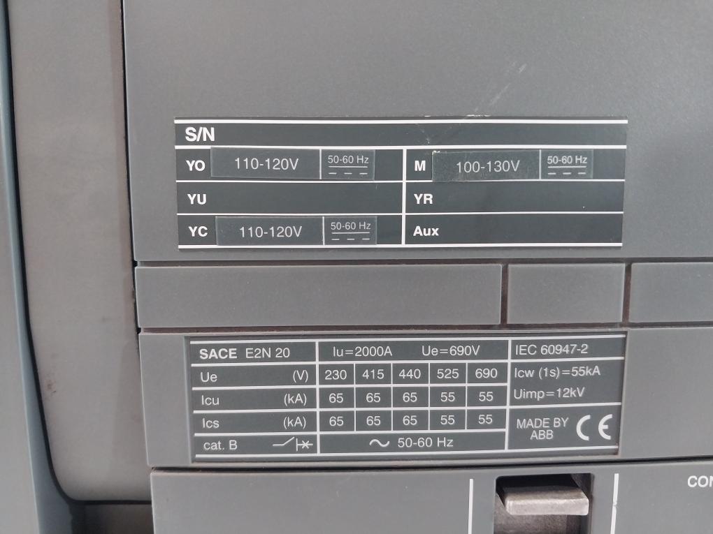 Abb Sace E2N 20 Emax Circuit Breaker 400 Vac Iec 60947-2 110-120V 50/60Hz