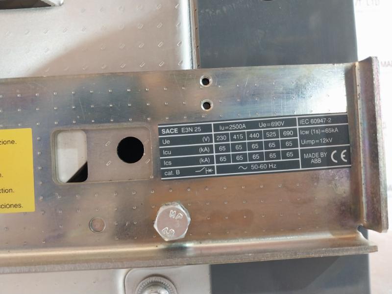 Abb Sace E3N 25 Acb Air Circuit Breaker 2500A 690V 3A 400Vac 50-60Hz