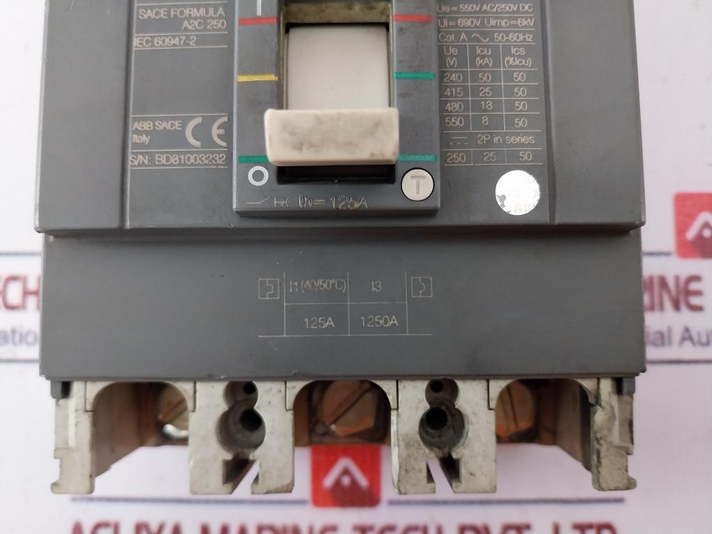 Abb Sace Formula A2C 250 Circuit Breaker 125A 550V Ac/250V Dc