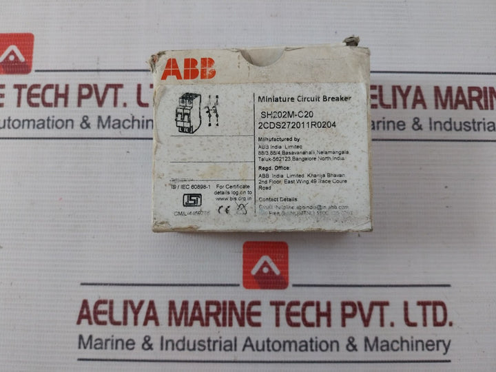 Abb Sh202M-c20 Miniature Circuit Breaker 50/60Hz Umax 230/400Vac Uimp 4Kv