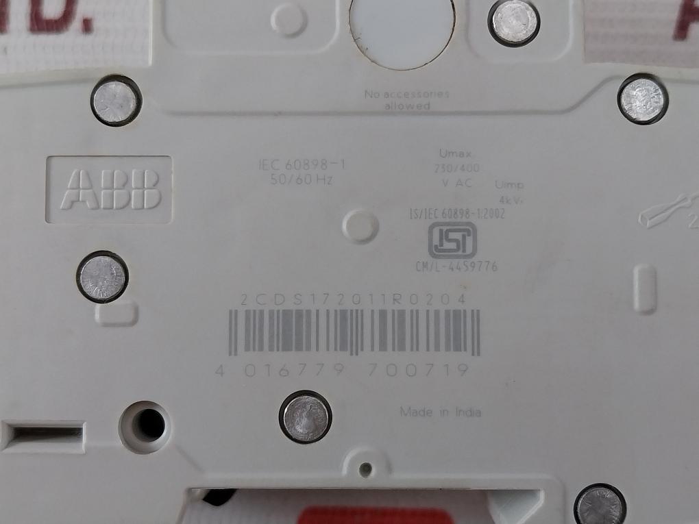 Abb Sh202M-c20 Miniature Circuit Breaker 50/60Hz Umax 230/400Vac Uimp 4Kv