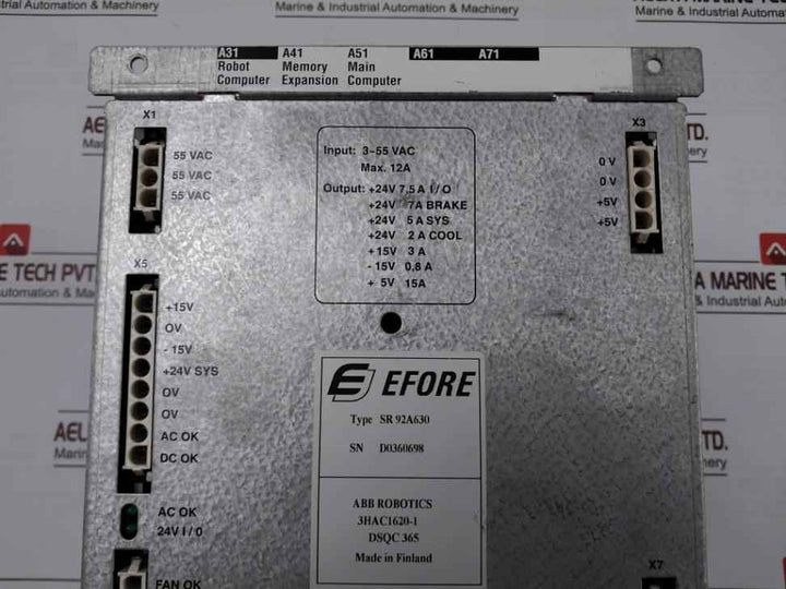 Abb Sr 92A630 Power Supply Module 3Hac1620-1 Dsqc 365 Rev. Nr: 02 3-55Vac 12A