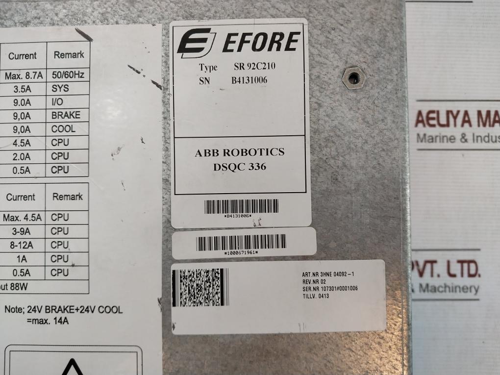 Abb Sr 92C210 Power Supply Dsqc 336, 3Hne 04092-1 Rev.Nr: 02 94V-0