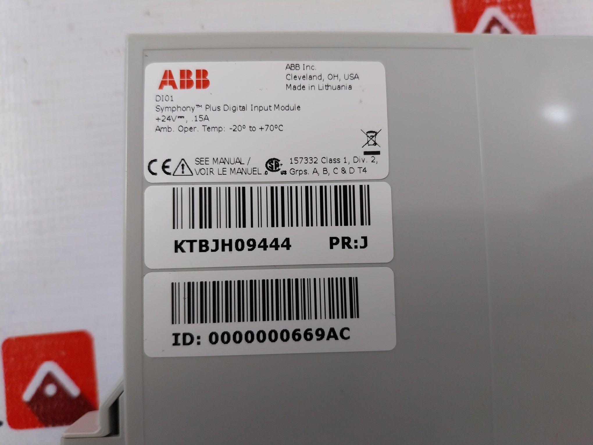 Abb Symphony Plus Di01 Digital Input Module +24V---, 15A
