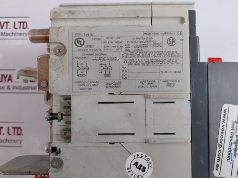 Abb T4h 250 Circuit Breaker Tmax 3 Pole 600v 50-60hz 40°c