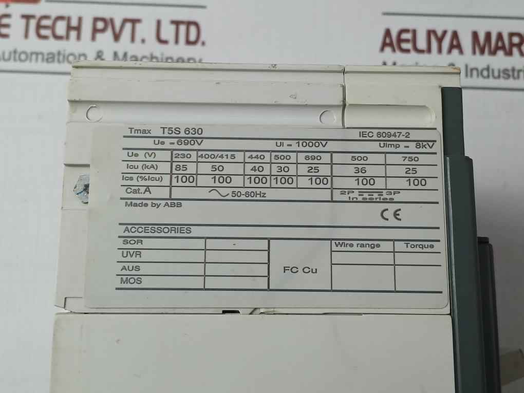 Abb T5S 630 Sace Tmax Circuit Breaker 50-60Hz 3P Ra1609809 B2141-13