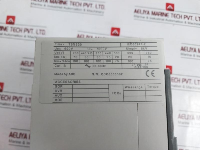 Abb T6N 630 Tma 630-6300 3P F F Moulded Case Circuit Breaker Sace Tmax 630A