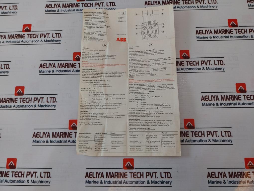 Abb Ta25Du-25 Thermal Overload Relay 18-25A