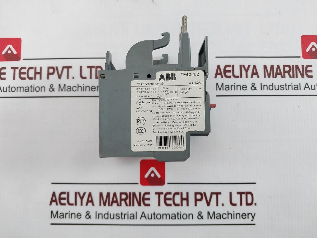 Abb Tf42-4.2 Thermal Overload Relay Awg 18-12 9-13 Lb-in 600V 690V 3.1-4.2A