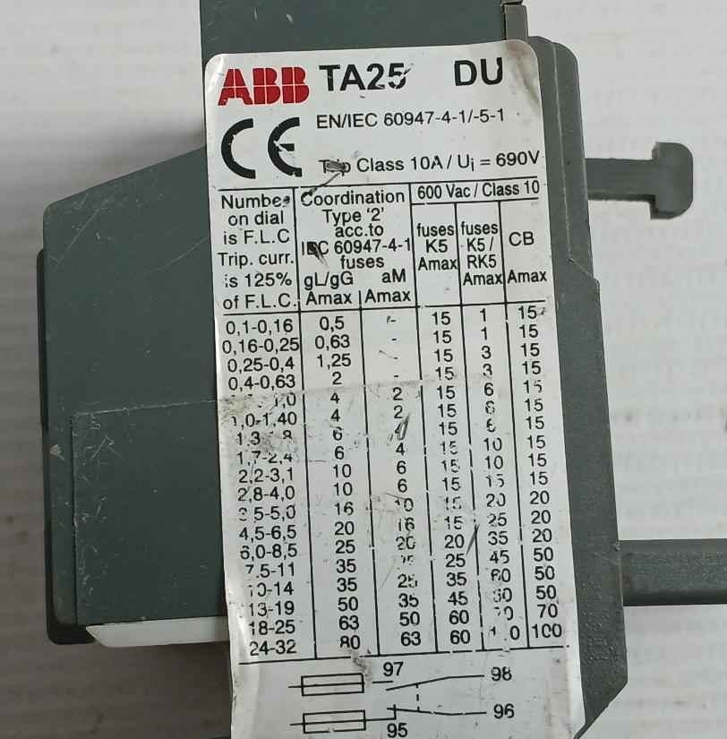 Abb Thermal Overload Relay Part No: Ta25 Du Trip Class-10A/Ui=690V