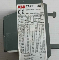 Abb Thermal Overload Relay Part No: Ta25 Du Trip Class-10A/Ui=690V