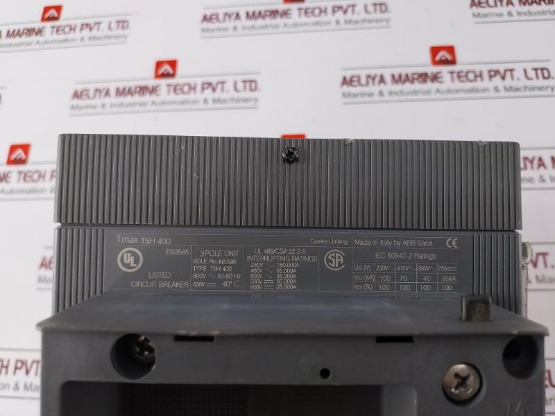 Abb Tmax T5H 400 3 Pole Circuit Breaker, 600V, 240V 150Ka, 480V 65Ka