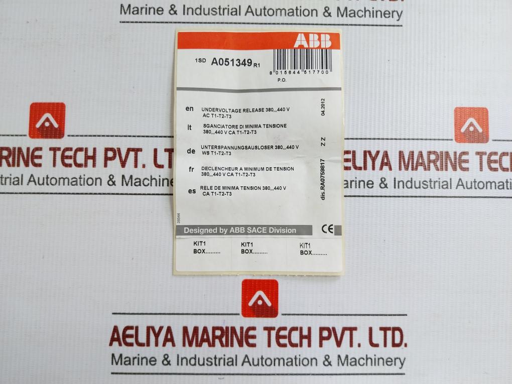 Abb Uvr Undervoltage Release Mccb Accessories 380-440Vac 50-60Hz Part No 1Sda051349R1