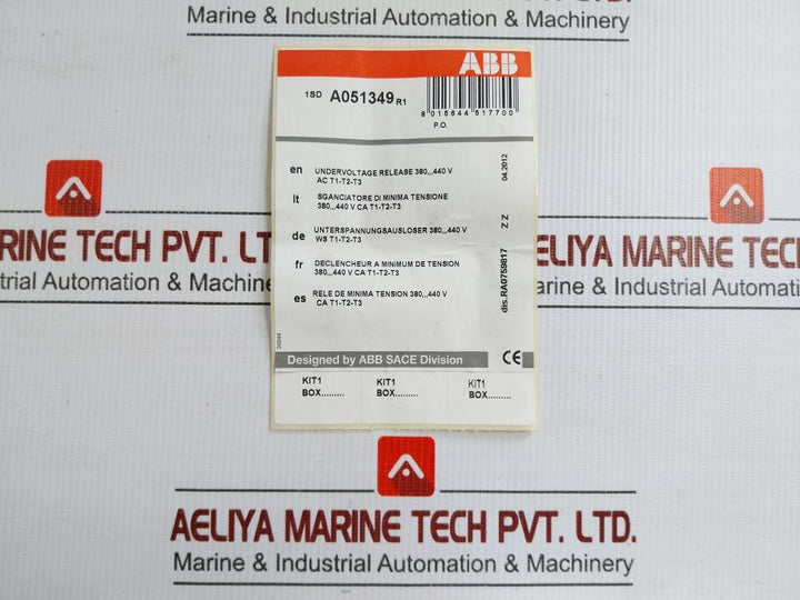 Abb Uvr Undervoltage Release Mccb Accessories 380-440Vac 50-60Hz Part No 1Sda051349R1