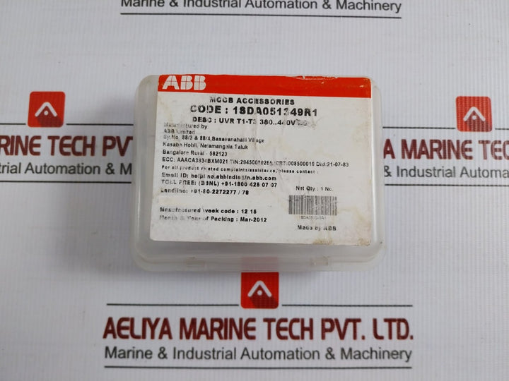 Abb Uvr Undervoltage Release Mccb Accessories 380-440Vac 50-60Hz Part No 1Sda051349R1