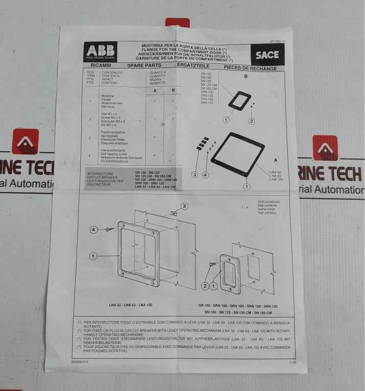 Abb Uxab 169224002 Flange F/ The Door F/ 3-pole C. Breaker Lna32/100