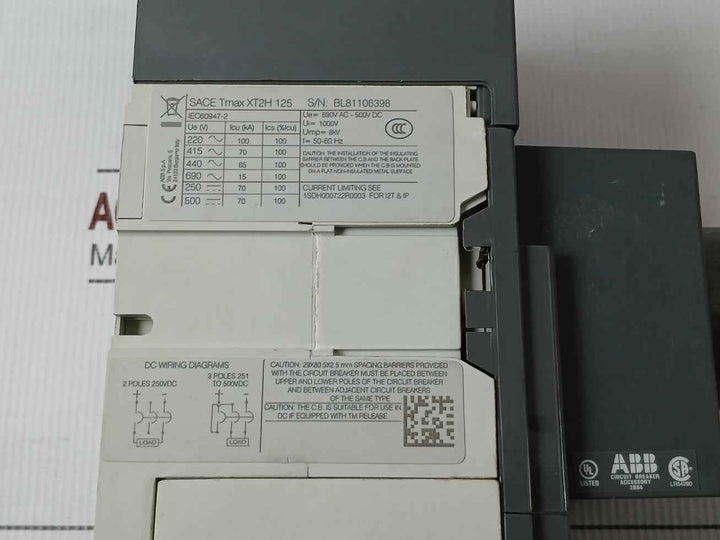 Abb Xt2h-125 Molded Case Circuit Breaker Sace Tmax 690v Ac-500v Dc 703-46