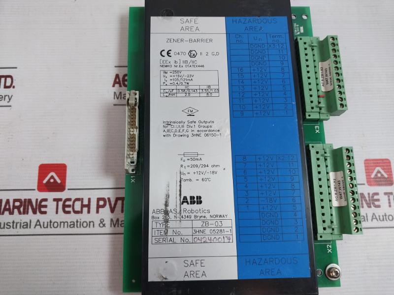 Abb Zb-03 Zener Barrier Control Board 3Hne 05281-1 250V 0.4/0.7W 105/121Ma