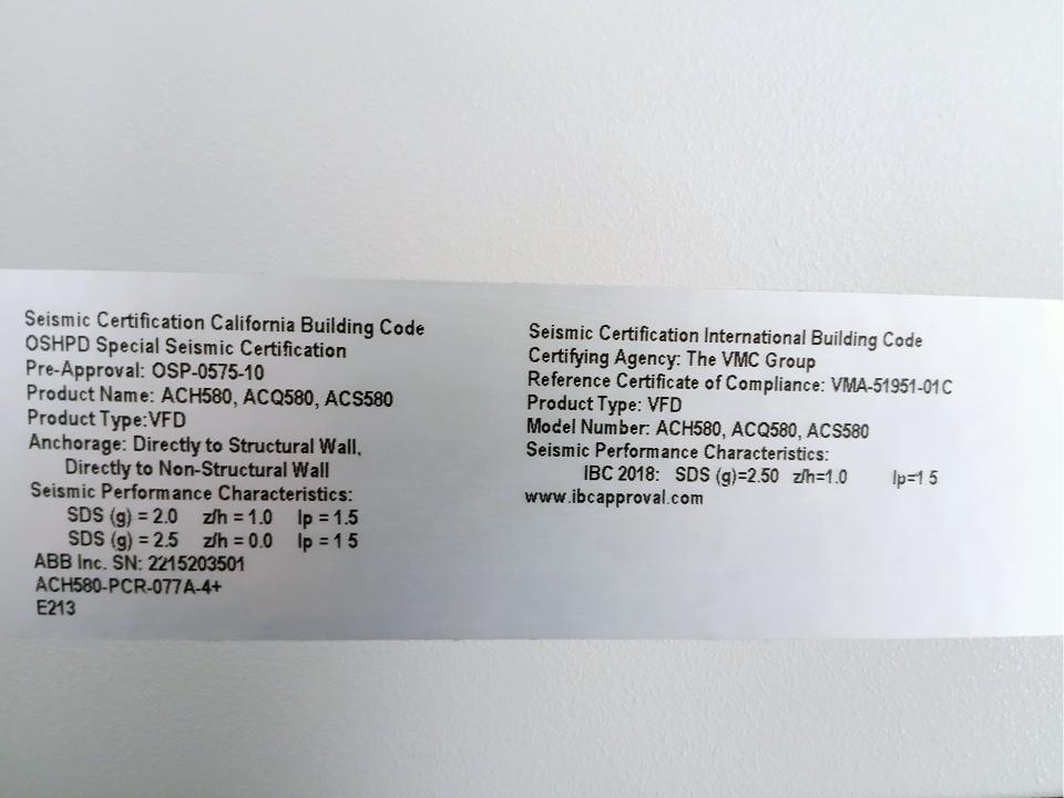 Abb Ach580-pcr-077A-4+E213 Hvac Drive With Circuit Breaker Disconnect 440-480Vac