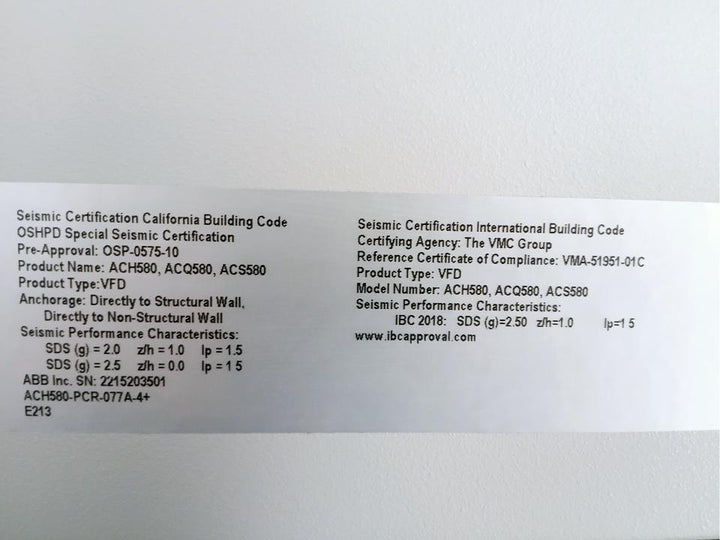 Abb Ach580-pcr-077A-4+E213 Hvac Drive With Circuit Breaker Disconnect 440-480Vac