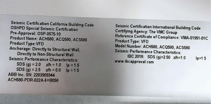 Abb Ach580-pdr-022A-6+B058 Hvac Drive With Disconnect Us 100Ka 3Ph 50…60Hz