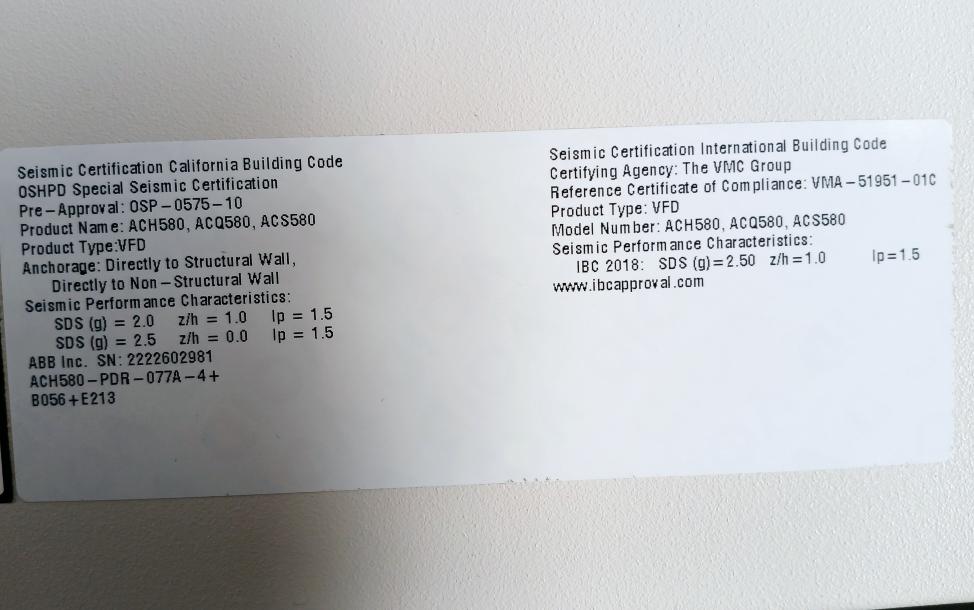 Abb Ach580-pdr-077A-4+B056+E213 Hvac Drive With Disconnect Us 250Vac