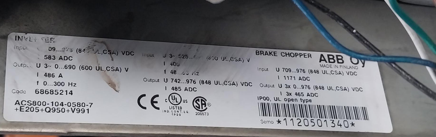 Abb Acs800-104-0580-7+E205+Q950+V991 Inverter Drive Module 68685214 709–976 Vdc