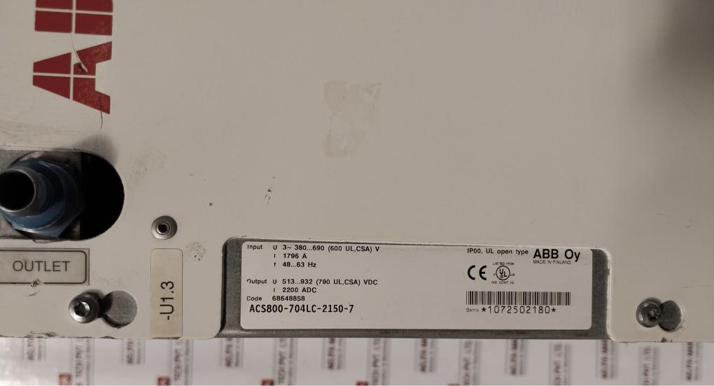 Abb Acs800-704Lc-2150-7 Drive Supply Unit 68648858 380-690V Ac 1796 A 48-63 Hz.