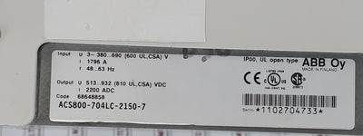 Abb Acs800-704Lc-2150-7 Drive Supply Unit 68648858 380–690 V Ac 1796 A 48–63 Hz