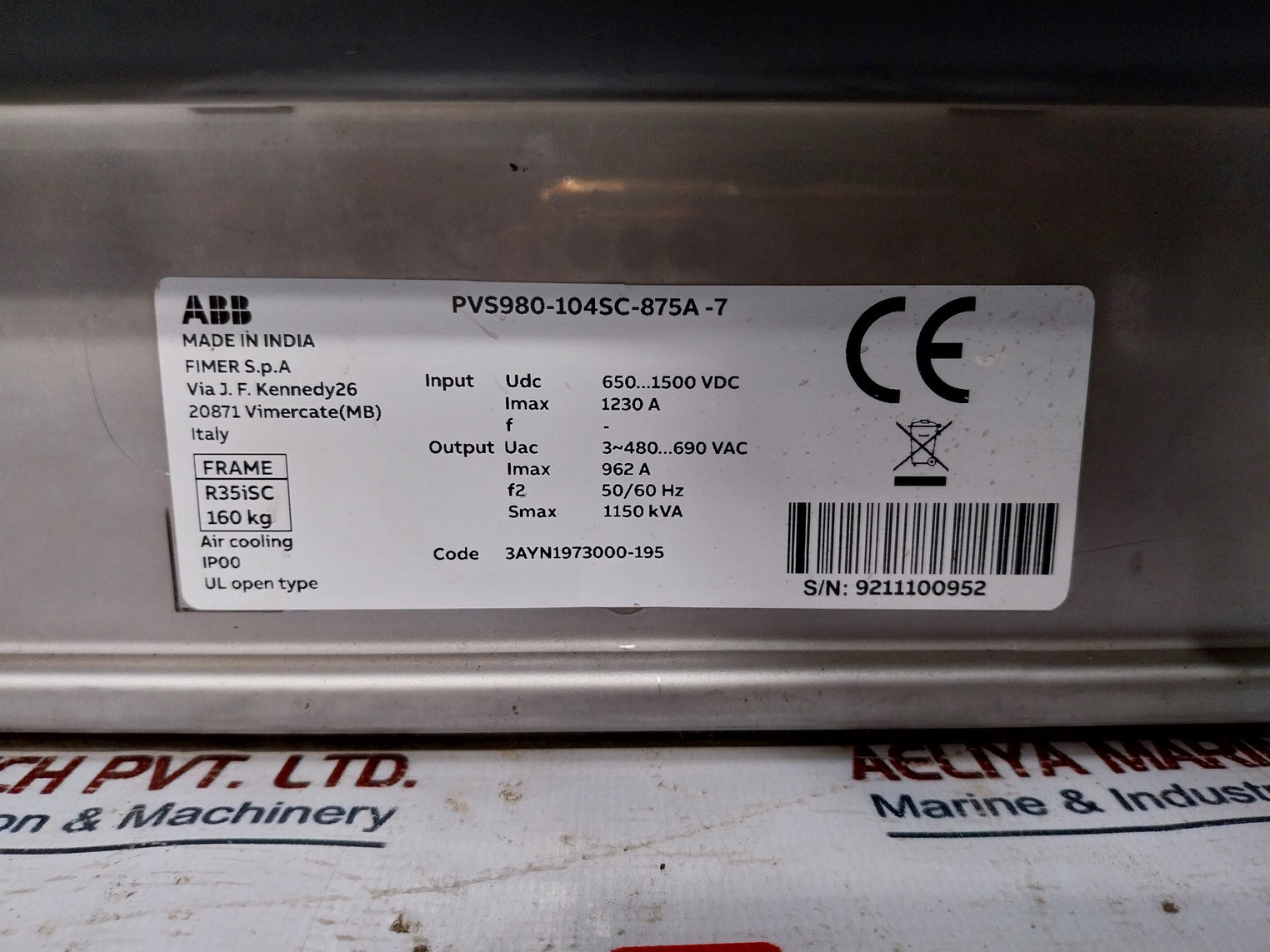 Abb Pvs980-104Sc-875A-7 Inverter Module Ip00 650-1500Vdc 480-690Vac F2 50/60Hz