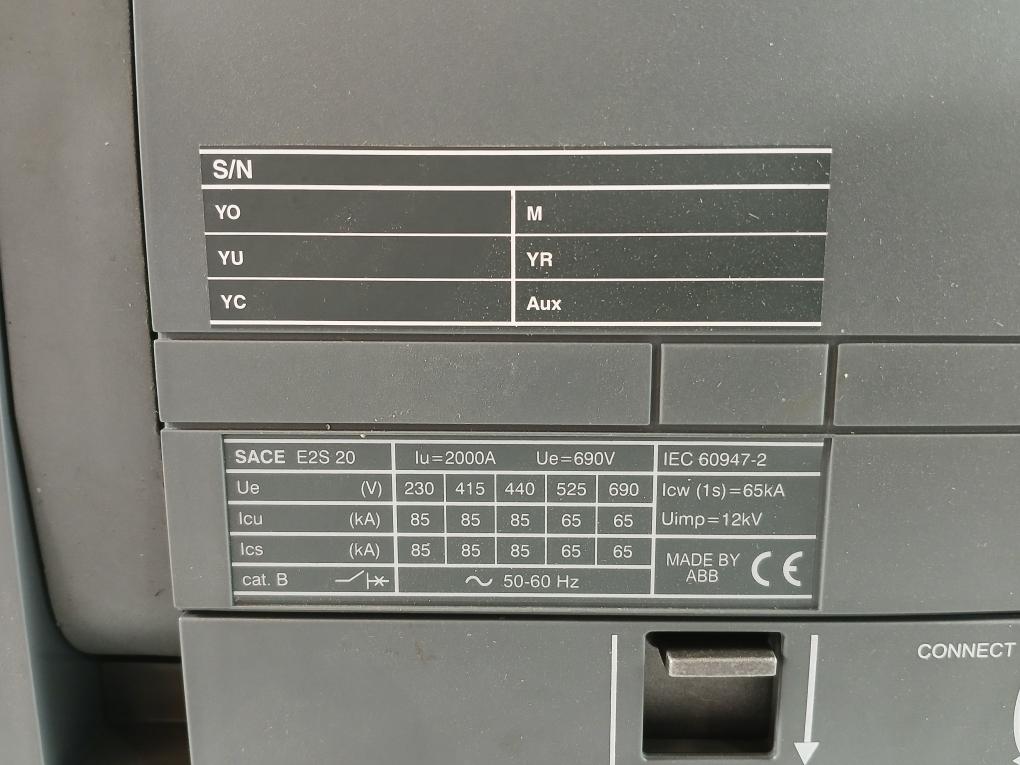 Abb Sace E2S 20 Sace Emax Circuit Breaker 2000A 690V 50/60 Hz Re0558